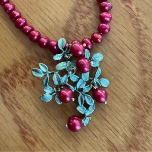 Michael Michaud Cranberry Necklace with Red Pearls (16”) Nature Jewelry